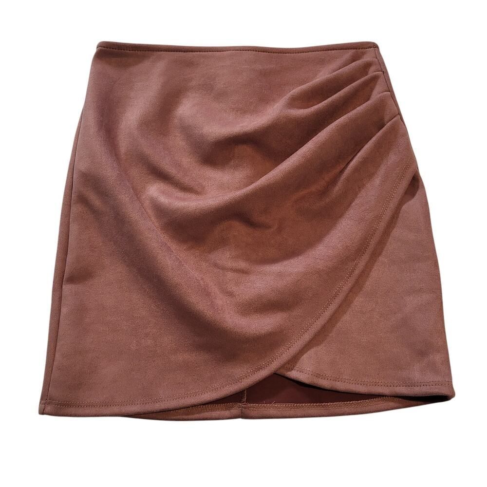 NEW Windsor Small Dusty Pink Mini Skirt Faux Suede Wrap Ruched Back Zipper Party